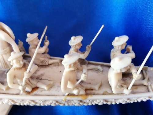Chinese carved Bone faux Ivory Boats and fish