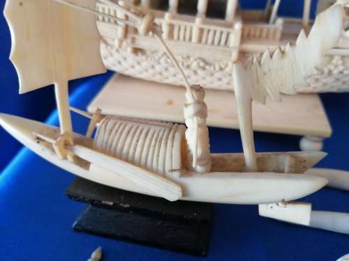 Chinese carved Bone faux Ivory Boats and fish