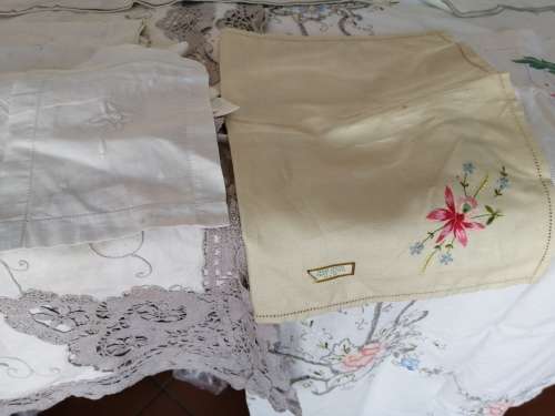 Exquisite Vintage Embroidered Cross Stich and Crochet Large Tablecloths