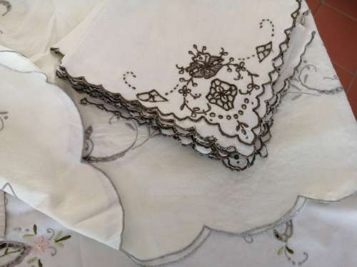 Exquisite Vintage Embroidered Cross Stich and Crochet Large Tablecloths