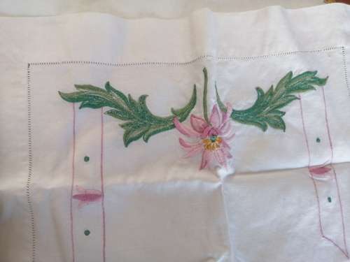 Exquisite Vintage Embroidered Cross Stich and Crochet Large Tablecloths