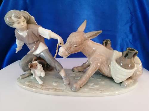 Lladro Figurine BOY WITH STUBBORN DONKEY AND DOG 5178 Retired