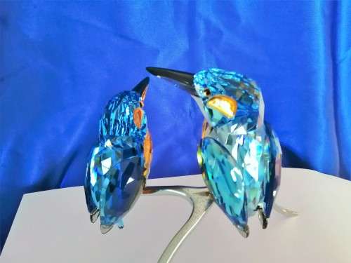 RARE SWAROVSKI CRYSTAL PARADISE BIRDS - KINGFISHERS BLUE TURQUOISE 945090 #