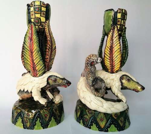 Ardmore Stunning Pair of Pangolin and Monkey Candle Holders Superb Detail