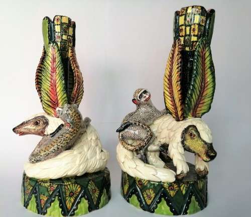 Ardmore Stunning Pair of Pangolin and Monkey Candle Holders Superb Detail
