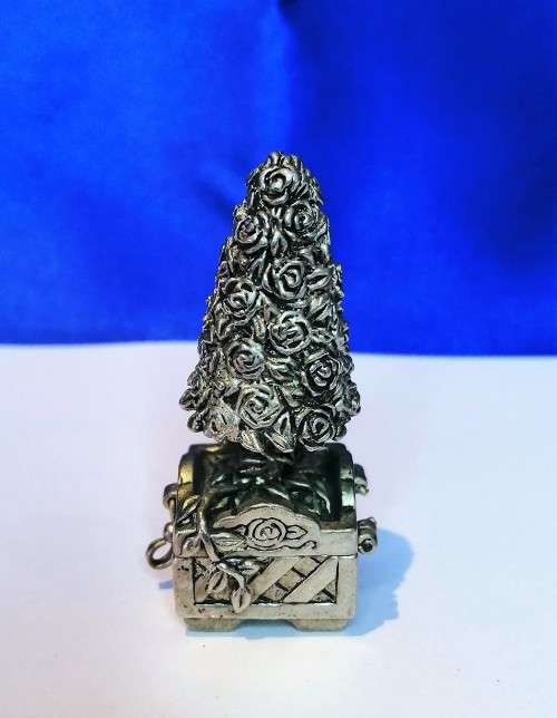 VINTAGE GIANNA ROSE (SPAIN) PEWTER TRINKET BOX, TOPIARY  #
