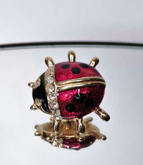 Beautiful Vintage Enamel Cyrstal Red and Black Ladybird Pin #