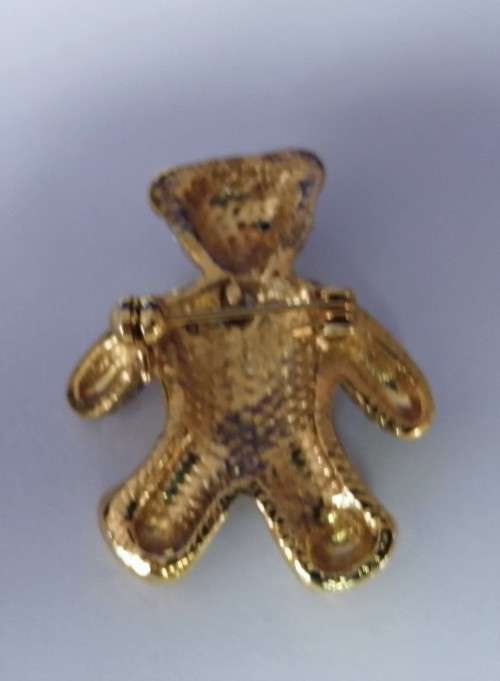 Beautiful Vintage Gold and Crystal Teddy Bear Brooch
