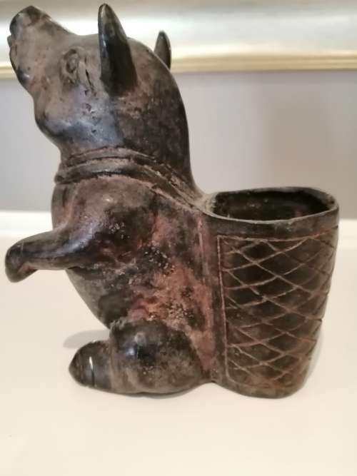 Antique Aged with Patina Brass Pig Carrying Basket Pig Planter Pig Cup Pig #