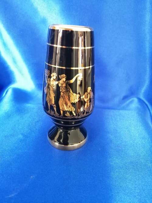 Black 24K Gold Vase Hand Made in Greece ST Mythical Roman Classical #