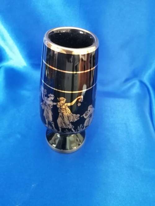 Black 24K Gold Vase Hand Made in Greece ST Mythical Roman Classical #