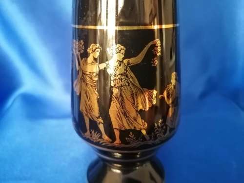 Black 24K Gold Vase Hand Made in Greece ST Mythical Roman Classical #