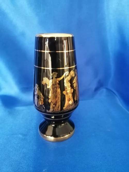 Black 24K Gold Vase Hand Made in Greece ST Mythical Roman Classical #