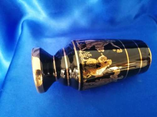 Black 24K Gold Vase Hand Made in Greece ST Mythical Roman Classical #