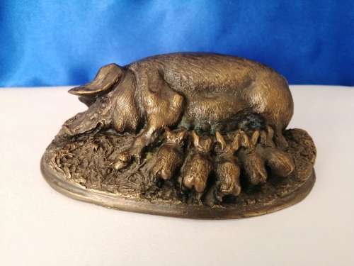 Vintage Basil Matthews Bronze Mother Pig with Piglets  #