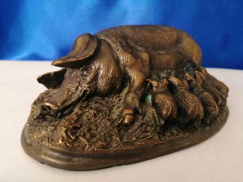 Vintage Basil Matthews Bronze Mother Pig with Piglets  #