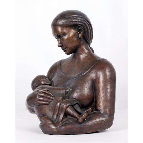 Elske (20th Century) DOTING MOTHER, signed and dated 2002, bronze,