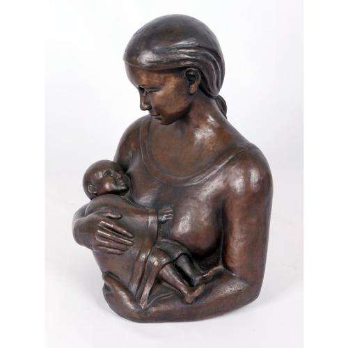 Elske (20th Century) DOTING MOTHER, signed and dated 2002, bronze,