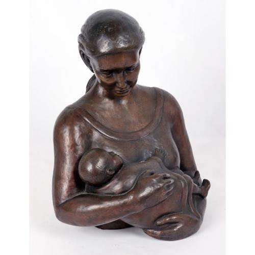 Elske (20th Century) DOTING MOTHER, signed and dated 2002, bronze,
