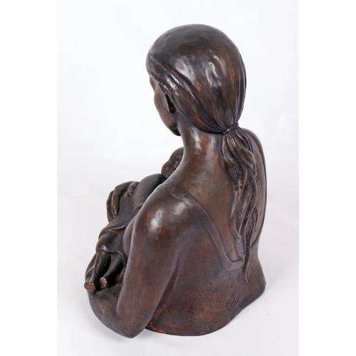 Elske (20th Century) DOTING MOTHER, signed and dated 2002, bronze,