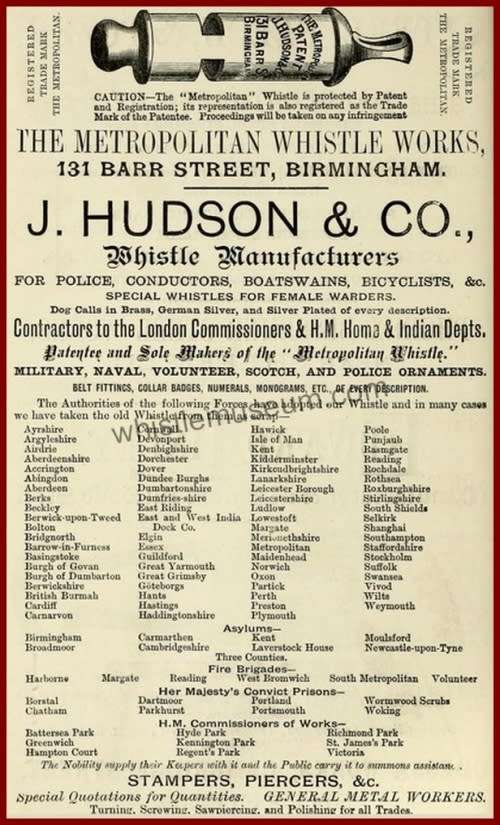The Metropolitan - 1909 - 1930 - J.HUDSON and Co 244 BARR STREET BIRMINGHAM WHISTLE