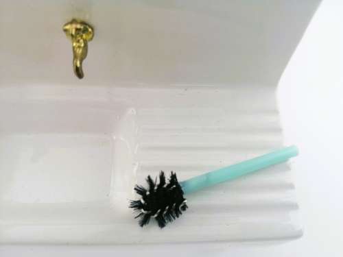 Vintage Dollhouse Miniature Ceramic Sink brushes and mop