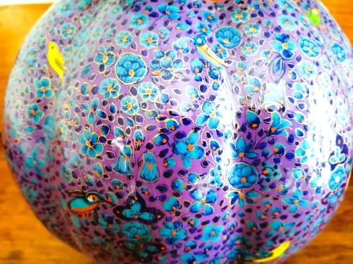 Paper Mache Vase,Brass inside Hand-painted,Kashmir, India