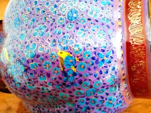 Paper Mache Vase,Brass inside Hand-painted,Kashmir, India