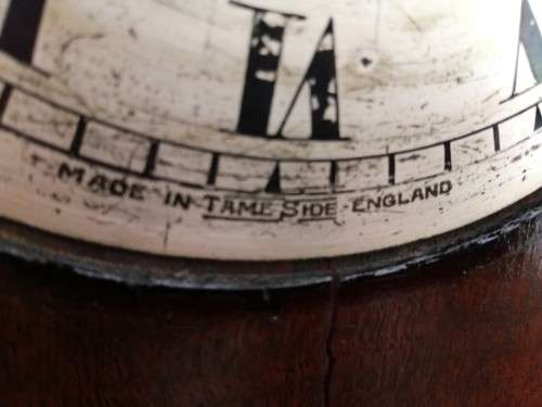 English Tame Side Single Chain Fusee brass bezel in an oak lancet shape case. Mantel Clock