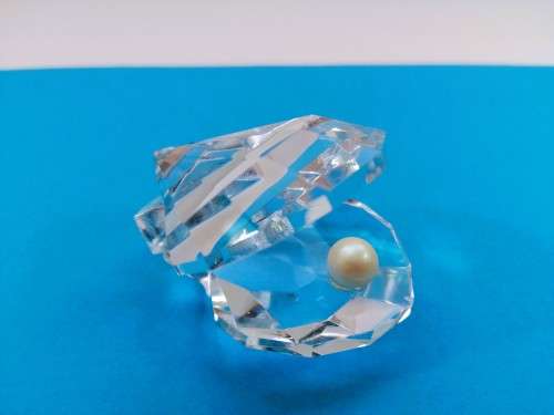 Byzantium Cut Glass Crystal Large Oyster shell with pearl