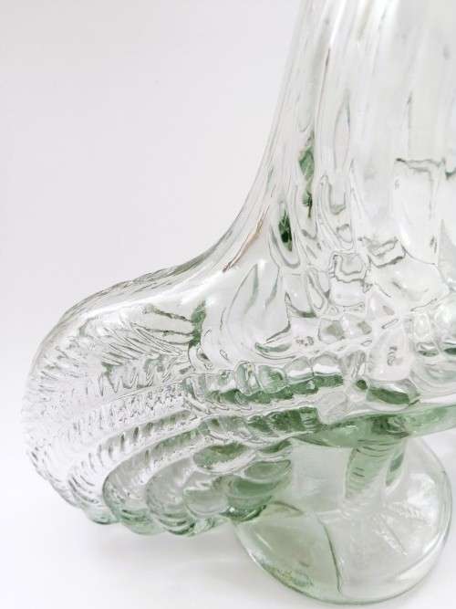 Pair of Vintage French Clear Glass Roosters 28oz Decanter - Liqueur Bottle - Figural Decanter