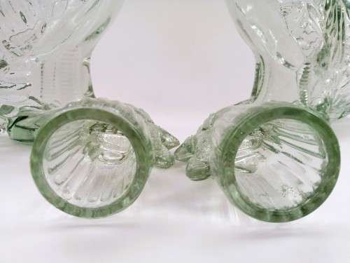 Pair of Vintage French Clear Glass Roosters 28oz Decanter - Liqueur Bottle - Figural Decanter