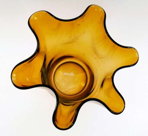 Large Amber glass vase has a unusual handkerchief shape