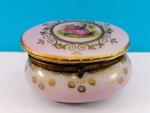 Pink with Gold trim porcelain Trinket box