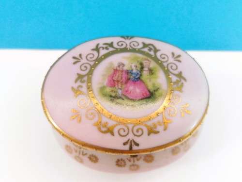Pink with Gold trim porcelain Trinket box