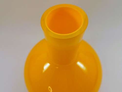 VIVID YELLOW KROSNO POLAND BULBOUS VASE WITH NARROW NECK MODERN, FUTURISTIC,