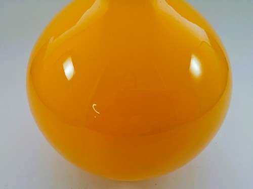 VIVID YELLOW KROSNO POLAND BULBOUS VASE WITH NARROW NECK MODERN, FUTURISTIC,
