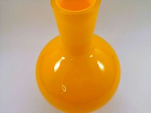 VIVID YELLOW KROSNO POLAND BULBOUS VASE WITH NARROW NECK MODERN, FUTURISTIC,