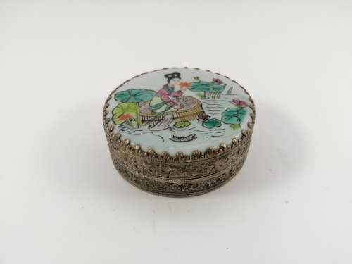 Vintage Oriental Silver and Enamel Trinket Box