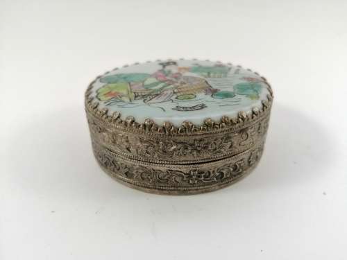 Vintage Oriental Silver and Enamel Trinket Box