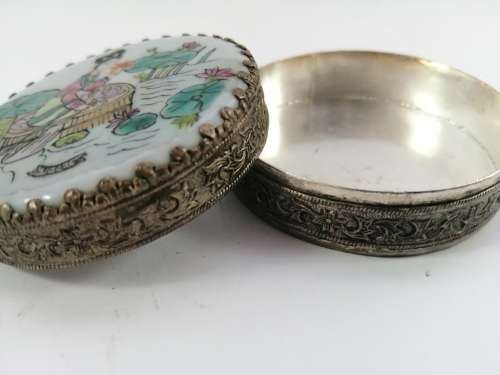 Vintage Oriental Silver and Enamel Trinket Box