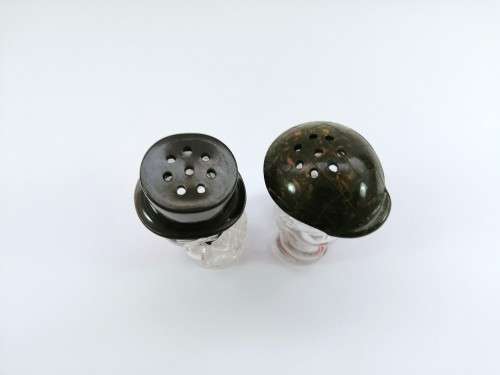 Vintage  Glass  Man and Woman with Hat Salt & Pepper Set