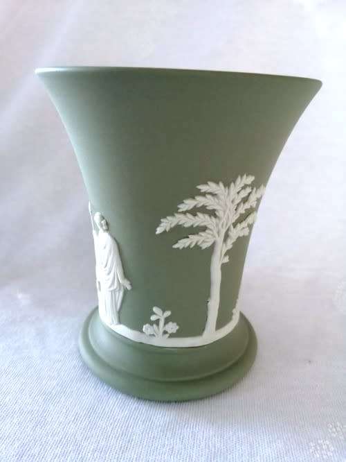 Vintage Wedgwood Jasper Sage Green Vase  #