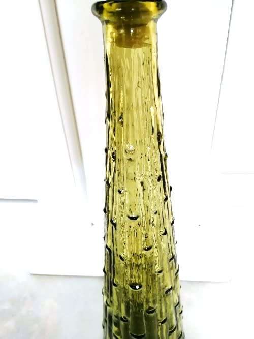 Vintage Empoli Green Yellow glass Genie bottle Bubble decanter with lid