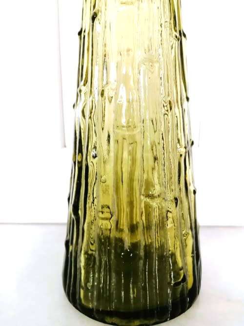Vintage Empoli Green Yellow glass Genie bottle Bubble decanter with lid