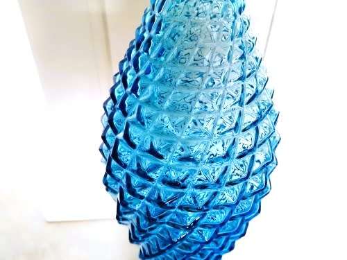 Vintage Empoli Blue Teal glass Genie bottle Bubble decanter with lid