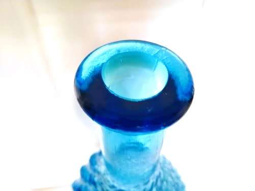 Vintage Empoli Blue Teal glass Genie bottle Bubble decanter with lid