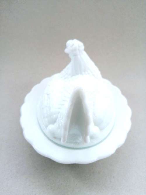 Vintage Large White Milk Glass Chicken on Nest covered dish