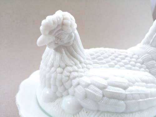 Vintage Large White Milk Glass Chicken on Nest covered dish
