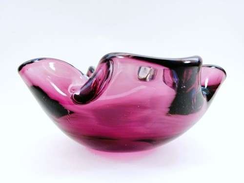Large Murano Hand Blown Glass Pink and Blue Dish Bowl
